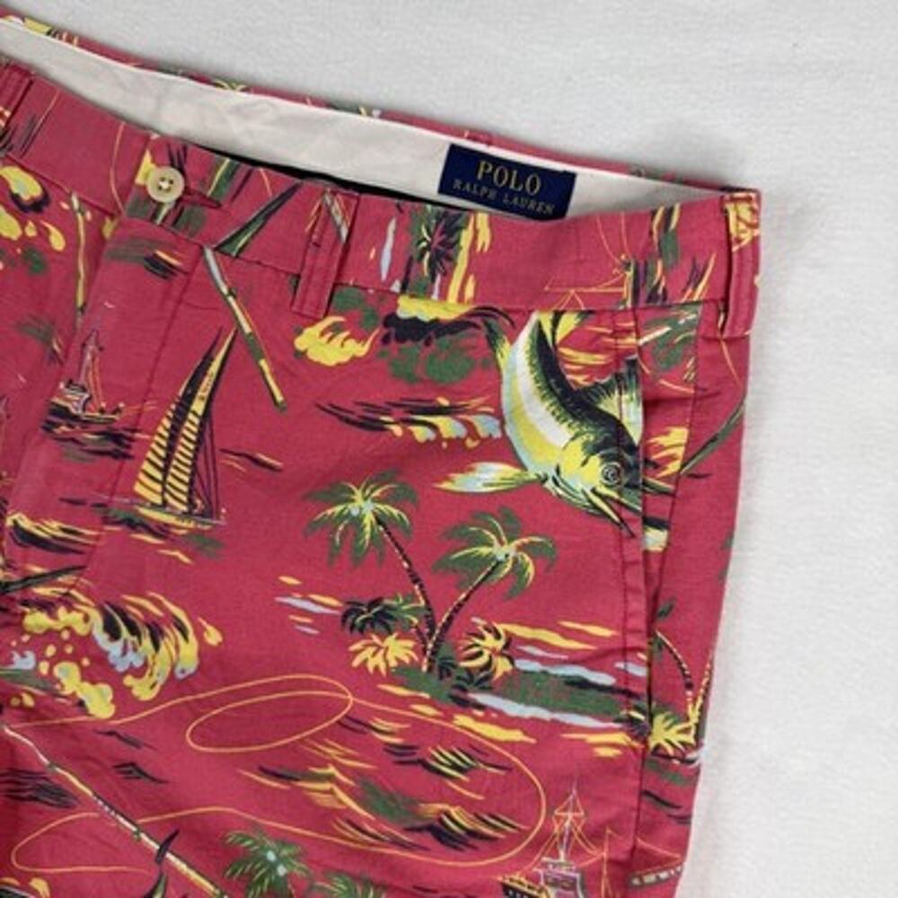 Polo Ralph Lauren Shorts 36 Marlin Sailboat Tropical Chino 6" Linen Blend Mens